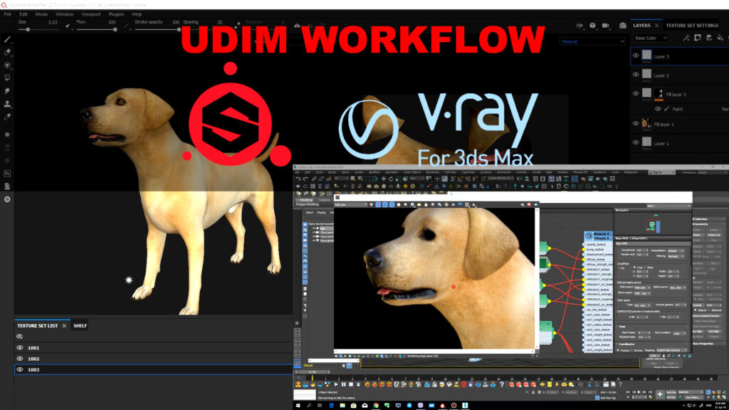Substance painter and 3dsmax+VRay Next UDIM workflow tutorial.